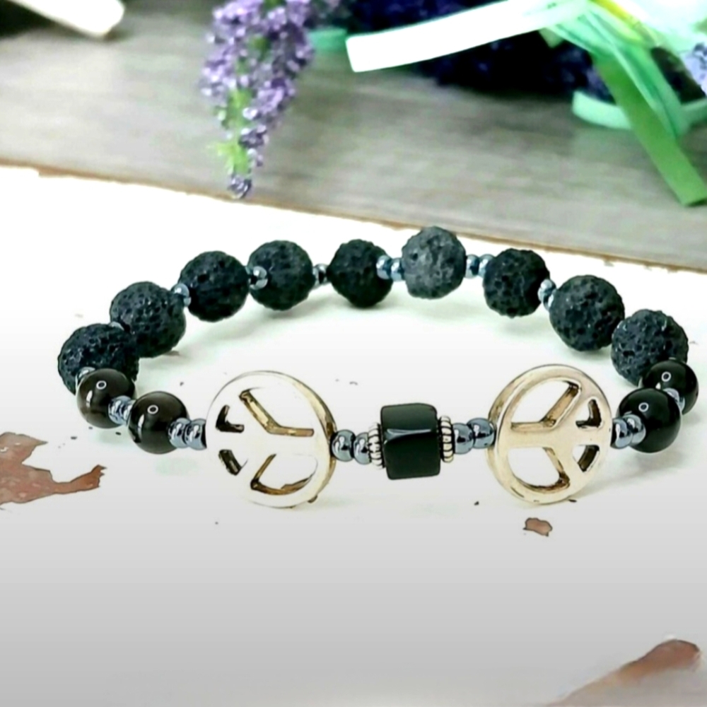 Natural Stone Peace Sign Diffuser Bracelet